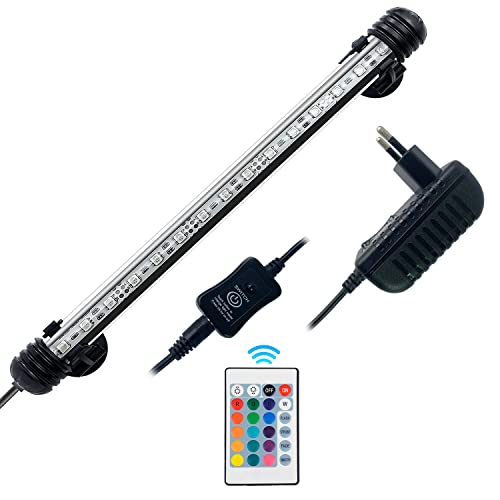 KEEPAQ Aquarium Beleuchtung IP68 - 28cm/11in 15Leds RGB Unterwasser Aquarium Licht mit Saugnäpfe - Mehrfarbiger Wechsel über IR Fernbedienung & Manuelle Kontrolle - 2M Wasserdichtes Kabel 12V EU plug Cover