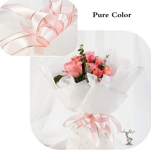 Viviquen Pink Double Faced Satin Ribbon With Gold Edge, 1-1/2” Polyester Continuous Ribbon -25 Yards,Wide Ribbon For Gift Wrapping,Wedding,Bows Bouquet,Floral Arrangement And Craft #TOP4