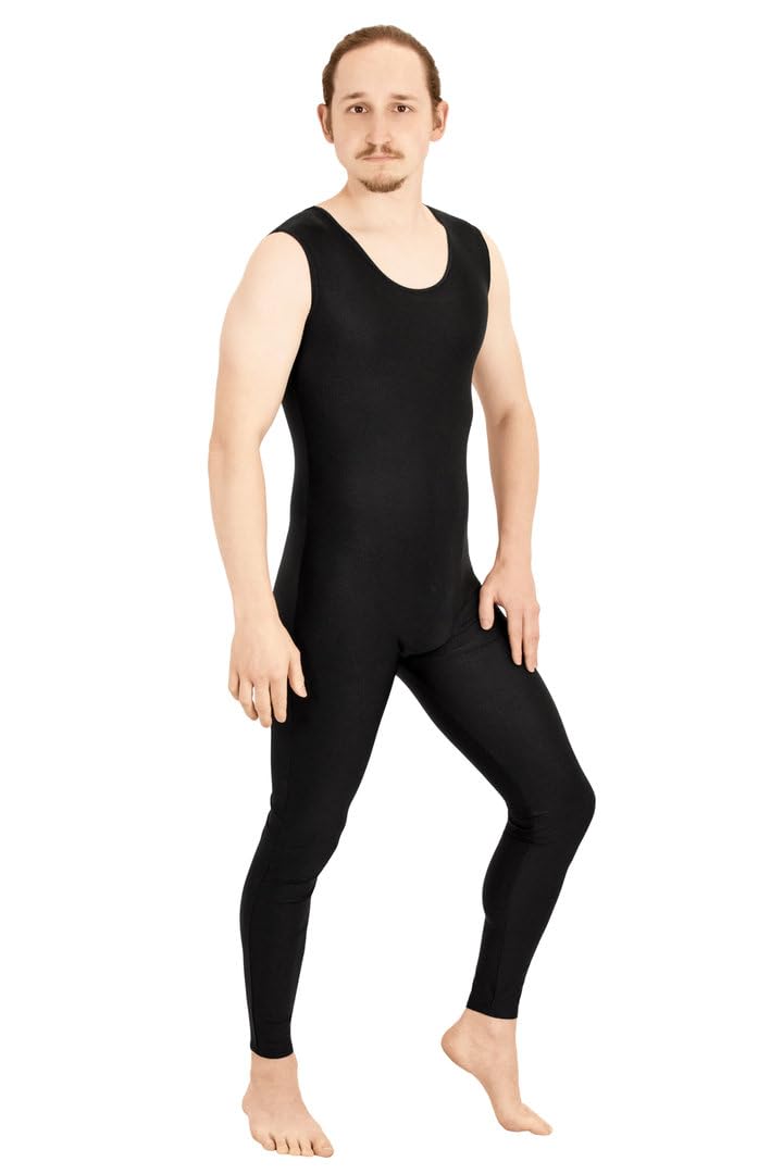 Herren Ganzanzug ohne Ärmel lange Beine Rundhalsausschnitt Jumpsuit Catsuit Overall 80% Polyamid 20% Elasthan