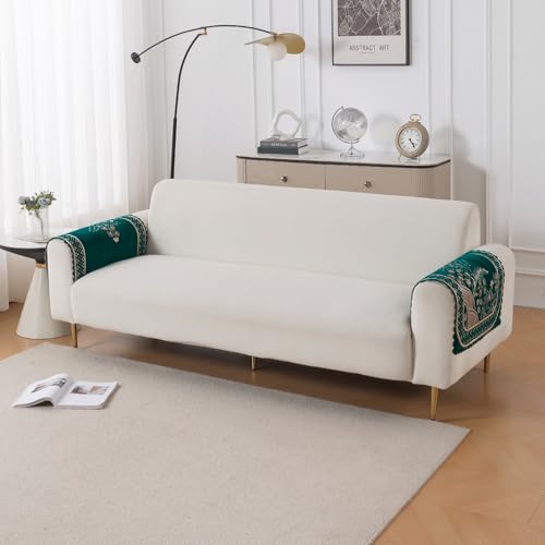 Image of HOKIPO Mehfil Teal Premium Chenille Jacquard Sofa Armrest Cover - 1 Pair | 'Royal Aangan Series' (IN-1006-L7*2)