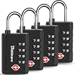 4 Pack TSA Approved Luggage Locks, 4 Digit Combination Suitcase Lock with Open Alert Indicator, Solid Waterproof Travel Padlock, Outdoor Lock for Lockers, Bags, Backpack, Gym, Gate, Anti Theft-Black