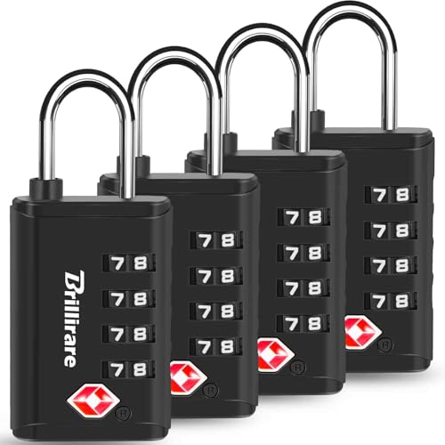 4 Pack TSA Approved Luggage Locks, 4 Digit Combination Suitcase Lock with Open Alert Indicator, Solid Waterproof Travel Padlock, Outdoor Lock for Lockers, Bags, Backpack, Gym, Gate, Anti Theft-Black