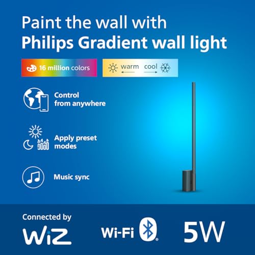 Image of Philips Wi-Fi Ebony Pro 5W RGBIC Smart Wall Light | Multicolor Segment Control | App & Voice Control | Alexa & Google Assistant Compatible | Decorative Ambient Lighting | Pack of 1
