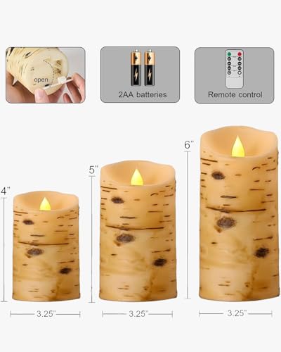 Comenzar Flameless Candles Birch Bark Candle LED Candles Home Decor H: 456" x D: 3.25" Electric Candle Faux Candles with Remote Timer Pack 3 - Image 4