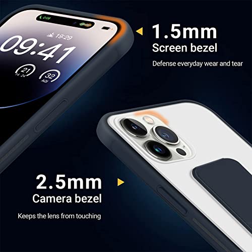 INFOSUN for iPhone 14 Pro Case Stand Cover Matte Cases with Frosted Back Hand Grip Kickstand Cover Holder Shockproof Translucent Design for iPhone 14 Pro (6.1 Inch) (2022) (Navy Blue)