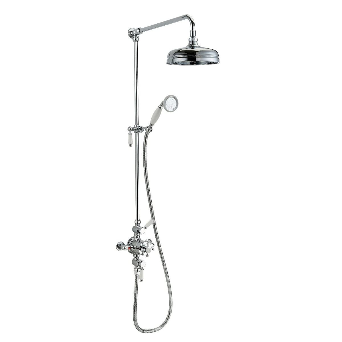 Nes Home Chrome Traditional 2 Outlet Exposed Shower Thermostatic Shower Bar Mixer Valve & Riser