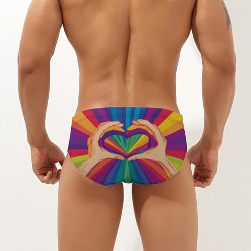 Colorful LGBT Hands Heart Mens Swim Briefs Quick Dry Swim Trunk Bikini Underwear Swimsuit2
