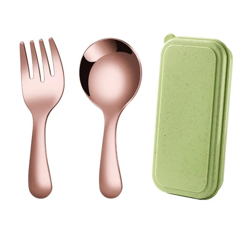Couverts portables en acier inoxydable : set de 4 pièces or rose pour camping