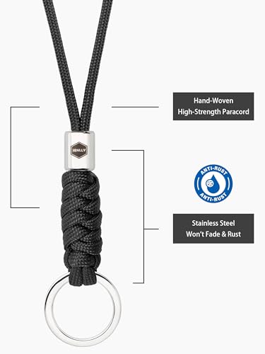 SENLLY Minimalist Keychain Neck Lanyard Strap for Keys, Cell Phone & ID Badge, Braided Paracord Design with Tarnish-Free Stainless Steel Hardware