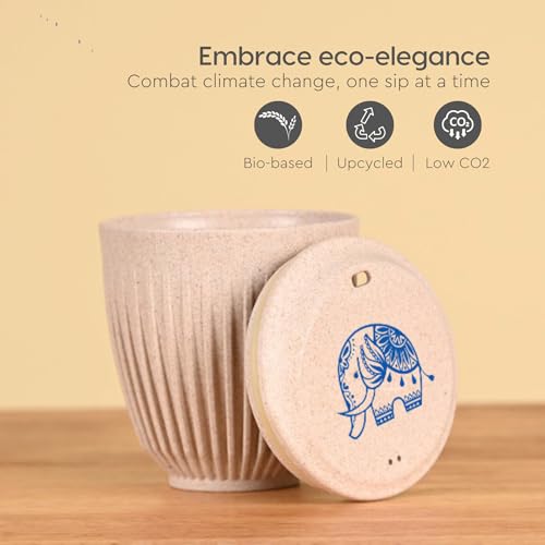 Image of Eha Earth-Friendly Wedding Gifts for Couple | Gifts Made with Rice Husk Biocomposite | Elephant Printed Mug and Coasters Set of 2, Keychain, Loopac Box | 250 ml | Sand Castle