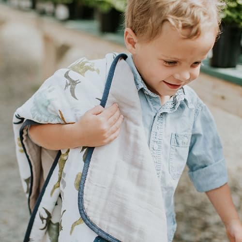 Image of Little Unicorn Muslin Quilt Blanket | 100% Cotton Soft Multi-Layered Muslin Fabric | Toddler & Baby Blanket | 47 inchx47 inch | for Nursery, Crib, Shower Gifts (Dino Friends)