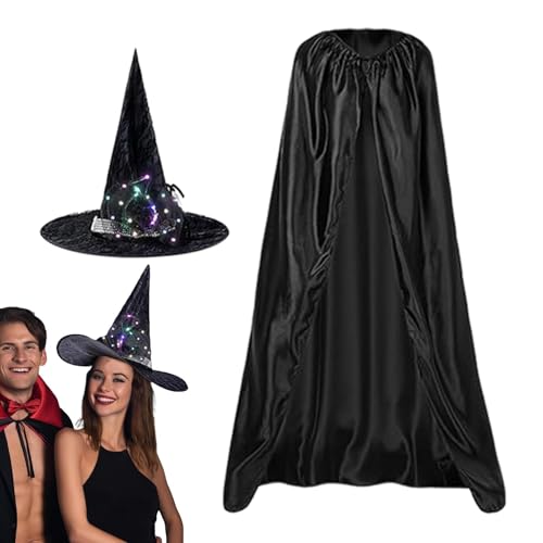 Conjunto de capa de Halloween, capa de bruxa de Halloween - Capa de bruxa com capa de mago - Trajes