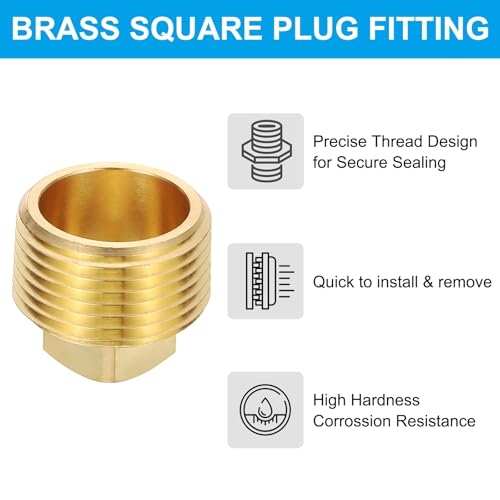 PATIKIL 3/4" NPT Male Brass Square Plug Fittings, 4Pcs Brass Cored Plug with Square Head Pipe Fittings Tubing End Sealing Cap for Boat, Drain Plug, Gas, Fuel Line by PATIKIL - Image 3