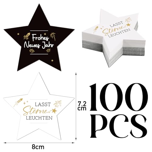 BOFUNX 100pcs Wunderkerzen Etiketten Silvester Wunderkerzen Karten Halter Gastgeschenk für Silvester Neujahr Party - Frohes Neues Jahr/Lasst Stern Leuchten