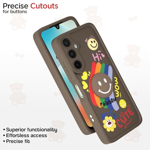 Image of Pikkme Back Cover for Samsung Galaxy M16 5G | Soft Silicone| Cute Rainbow Smile & 3D Cartoon Flower Design | Shockproof Raised Camera Protection Bumper Case (Brown)