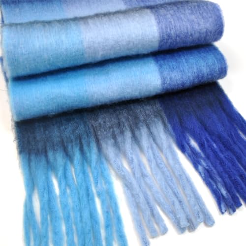 MULNRO Ice Blue Plaid Scarf Oversized Blanket Shawl Tassels Ideal Travel - image 4