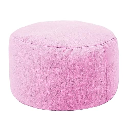 Cherry Pink Round Stool 30cm - Linen Pouf Footstool for Living Room & Bedroom, Cozy Decorative Seating & Comfortable Footrest, Stylish Bean Bag Puff