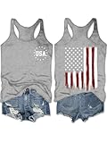 USA Tank Tops Women Fourth of July American Flag Shirt Novelty 4th July Patriotic Shirt Vest Summer Racerback Tops(Grey 1-S)
