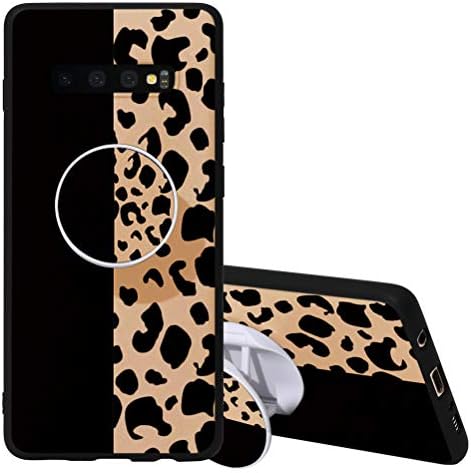 KAPUCTW Samsung Galaxy S10e Case with Stand Grip Holder Kickstand, Galaxy S10e Slim Silicone Shockproof TPU Back Cover with Cute Marble Flower Cartoon Design for Girls Women,Black Leopard 1