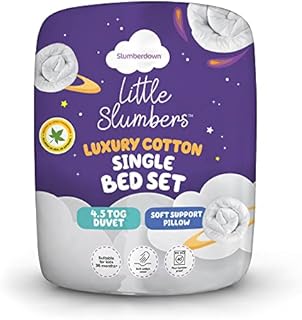 Slumberdown Little Slumbers Anti Allergy Kids Luxury Cotton Single Duvet 4.5 Tog Summer Duvet Single Bed Plus Cotton Luxury Soft Pillow Kids Bedset