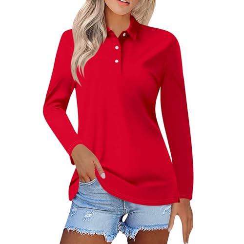 Women Casual Golf Tennis Polo Shirts UK Long Sleeve Button up Collared Cotton Lightweight Moisture Wicking T-Shirt 2025 Trendy Autumn Winter Cozy Tops