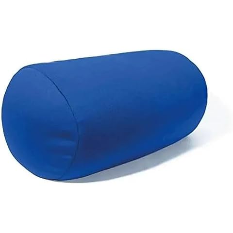 Microbead Bolster Squishy Orthopedic Round Cylinder Neck Support Roll Pillow Memory Reduce Back Pain- Blue- 7 x 12