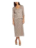 R&M Richards Women's 2 PCE Lace Swing Jacket Dress, Mocha, 16