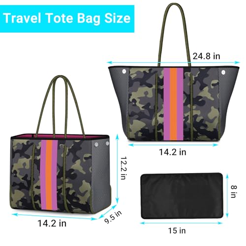 IBFUN Neoprene Bag, Large Multipurpose Beach Bag Neoprene Tote Bag with Inner Pocket for Women/Pool(Camo Green) by IBFUN - Image 6