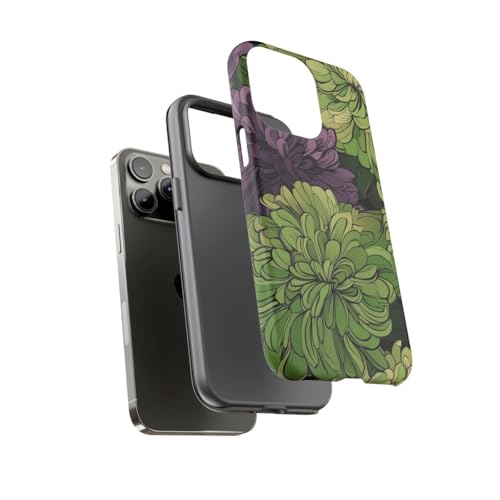 Coque iPhone 14 Pro Max chrysanthème violet et vert rigide mate - 3