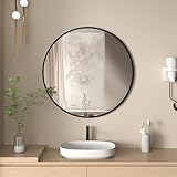 moderntop Espejo de baño Redondo de 60 cm con Marco de Aluminio Negro,Sala de Estar y Pasillo