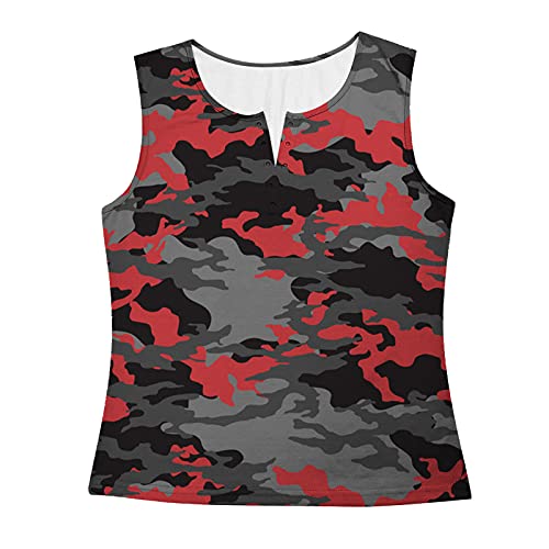 Camiseta regata feminina com estampa de camuflagem sem mangas e gola V, Vermelho, M