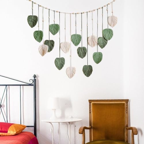 Tapiz de macramé con diseño de hojas tejidas para una decoración boho en el hogar 3