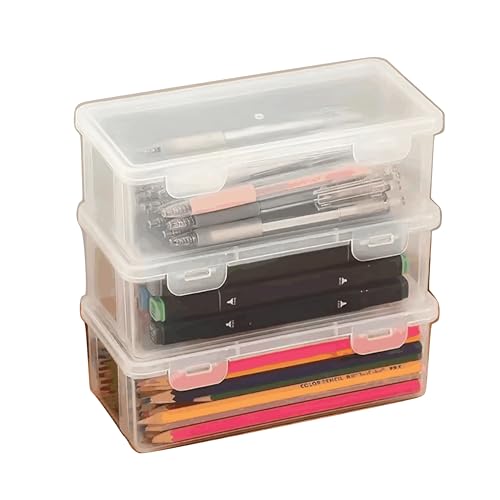 Estojo acrílico Caixa de lápis, estojo de lápis transparente de grande capacidade, caixa de giz de cera transparente com design empilhável de tampa de encaixe, caixa de armazenamento (03)