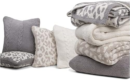 Luxurious Soft Cream/Beige Knit Throw Blanket \u0026 Cushion Case Set for Couch/Sofa/Bed, Decorative CozyChic Wild Cheetah Leopard Barefoot Dreams Pillow