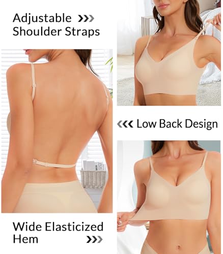 Boufor Seamless Low Back Bra Wireless Padded Bralette Thin Straps Comfort Halter Backless Cross Multiway Convertible Bras thumb #2