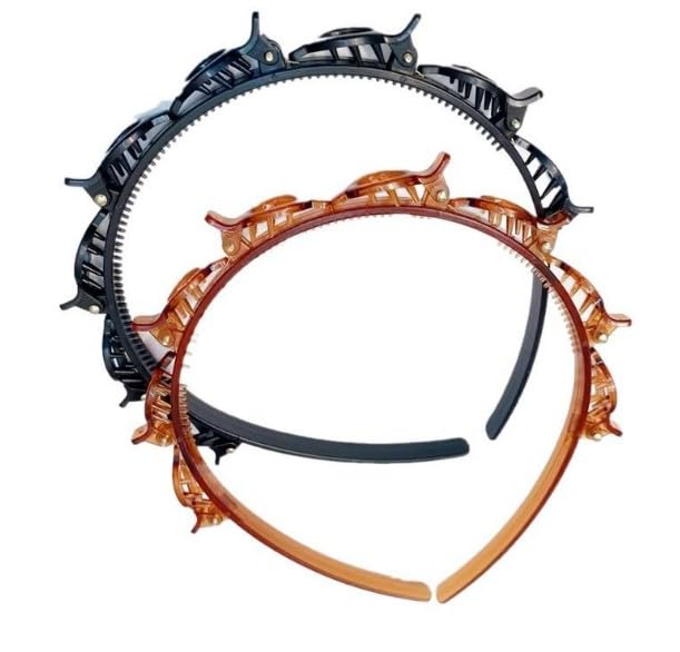 2Pcs Double Bangs Hairstyle Hairpin Headband With 8 Small Clip,Women Double Layer Twist Plait Hair...