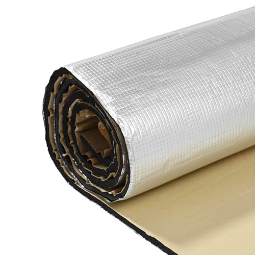 FUELHOOD 断熱マット 断熱シート 車 断熱材 吸音 防音材 車用断熱マット ドア断熱 デッドニング 防音シート アルミ箔 シルバー 熱反射 吸音 断熱遮音材料 厚さ10mm 60cm*100cm フロア 屋根 エンジン用 内装パーツ アクセサリー