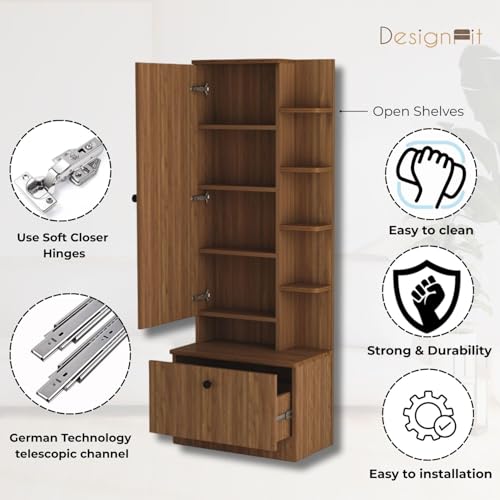 Image of DesignFit Engineered Wood Dressing Table with Mirror and Storage,Vanity Table with Closed and Open Storage for Bedroom, Home & Living Room (Walnut)