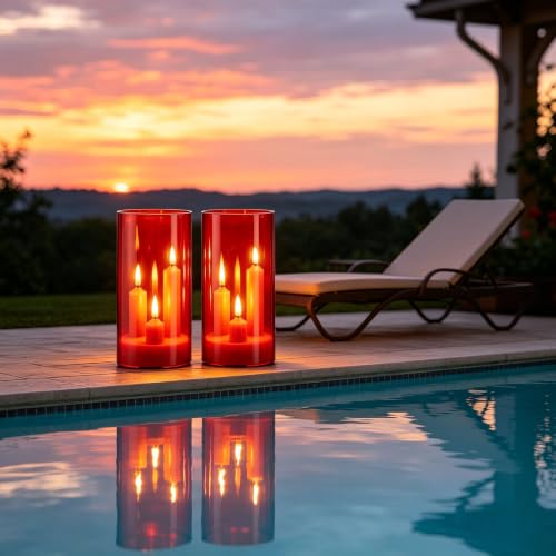 Image of 2 Pack 3D Wick Flameless Taper Candles, Red Transparent Acrylic Cover LED Flickering Candle Lights, Remote Control Battery Operated Electric Candles for Valentine Wedding Christmas Home Table Decor.