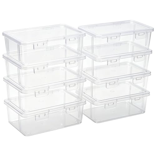 Image of Rectangular Clear Plastic Storage Containers, 8 Pack | Hinged Lid, For Beads and Small Craft Items, 7.4 x 3.74 x 2.36 inch