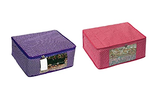 Image of With Transparent Window Set| Bag Clothe|Cotton Saree Cover Closet Orgnizer /Saree Bags For Wardrobe Orgnizer Clothe Covers |Suit Bag| Cover(Pack of 2, Pink + Purple)