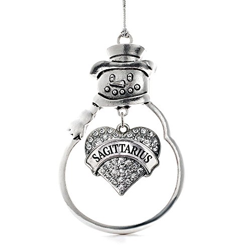 Inspired Silver - Sagittarius Zodiac - Silver Christmas Ornament - Pave Heart Charm Christmas Tree Ornament with Cubic Zirconia - Snowman Hanging Decoration