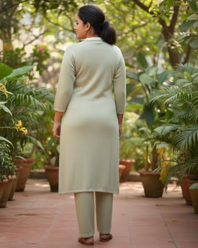 Image of KTI Full Sleeve Knee Length Floral Design Woolen Fabric 3 PC Kurti Set for Women Art NO-94164