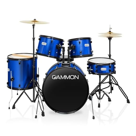Gammon Percussion Full Size Complete Adult 5-Piece Drum Set with Cymbals, Stands, Stool, and Sticks - Blue