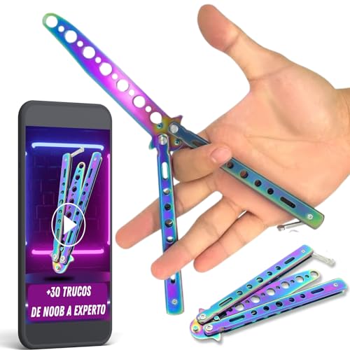 CAVECA Navaja Mariposa Sin Filo para Entrenamiento de Acero Inoxidable, Cuchillo Mariposa Desafilado de Práctica Resistente y Fácil de Usar, Plegable Mariposa no Afilada y Segura, Butterfly Knife.