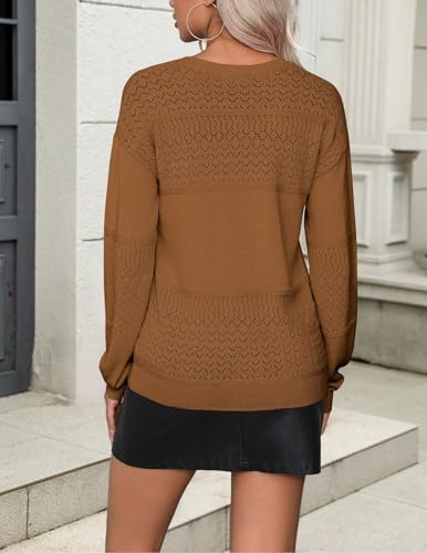 Image of Zeagoo Womens 2026 Fall Sweaters Casual Long Sleeve Ribbed Knit Pullover V Neck Lightweight Crochet Pullover Sweater Top