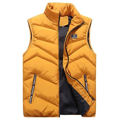 Generisch Weste, Herren Warme Mit Reißverschluss Taschen Westen Biker Gaastra Weste Atmungsaktiv Für Leicht Ärmelloser Herrenweste Winterweste Softshellwesten Trachtenweste (XL, Yellow)