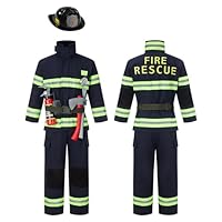 Kosgraiy Firefighter Costume for Kids,Fireman Costume for Boy and Girl,Kids Halloween Fire Pretend Chief Outfit,9pcs