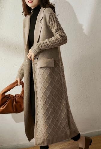 chouyatou Women's Cable Long Sweater Cardigan Open Front Lightweight Oversized Knit Blazer Jacket Coat3