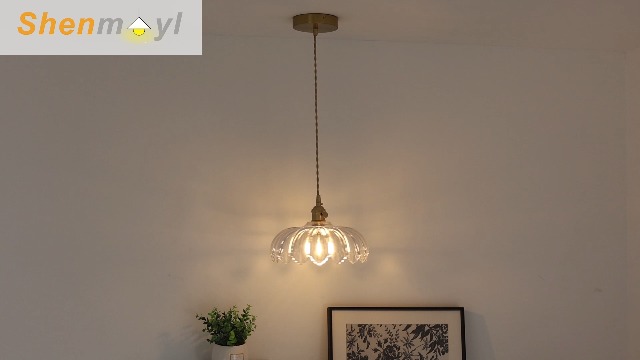 Image of Shenmoyl Pendant Light with Clear Scindapsus Glass Lmapshade, Brass Vintage Pendant Light Adjustable Hanging Light for Kitchen Island Dining Room Hallway